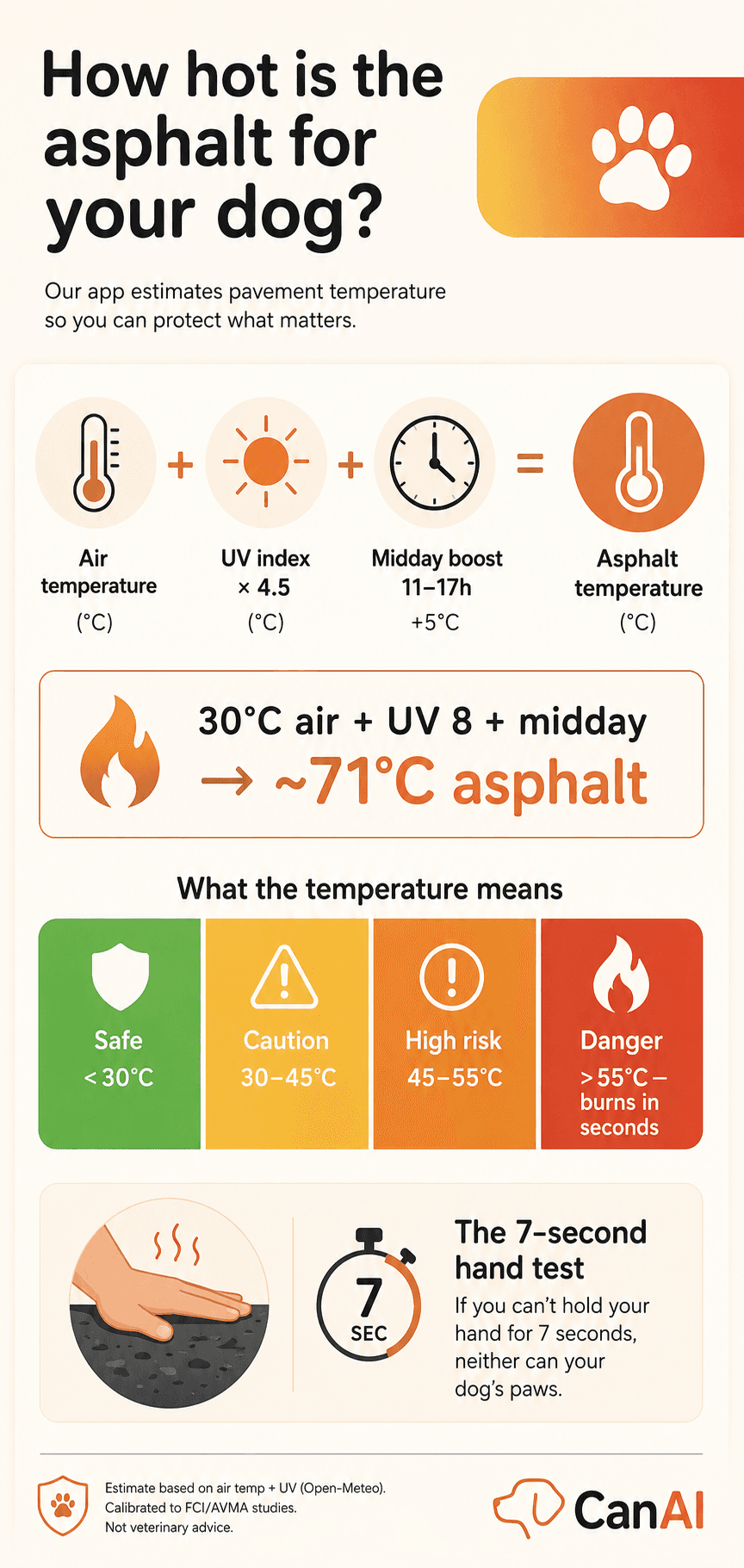 Infographic: how asphalt temperature for dogs is calculated